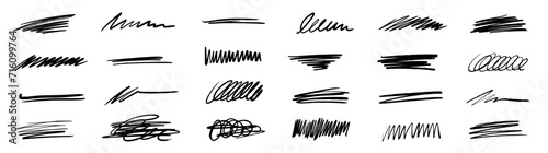 Line brush marker, pen, pencil stroke vector. Line brush marker scribble sketch underline. Hand drawn doodle pencil scratch mark. Scrawl texture underline effect. Vector illustration. photo