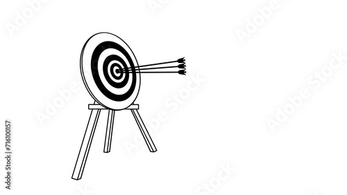 Fototapeta Naklejka Na Ścianę i Meble -  Illustration of black and white arrows that stuck accurate on the archery face target with three wooden legs	
