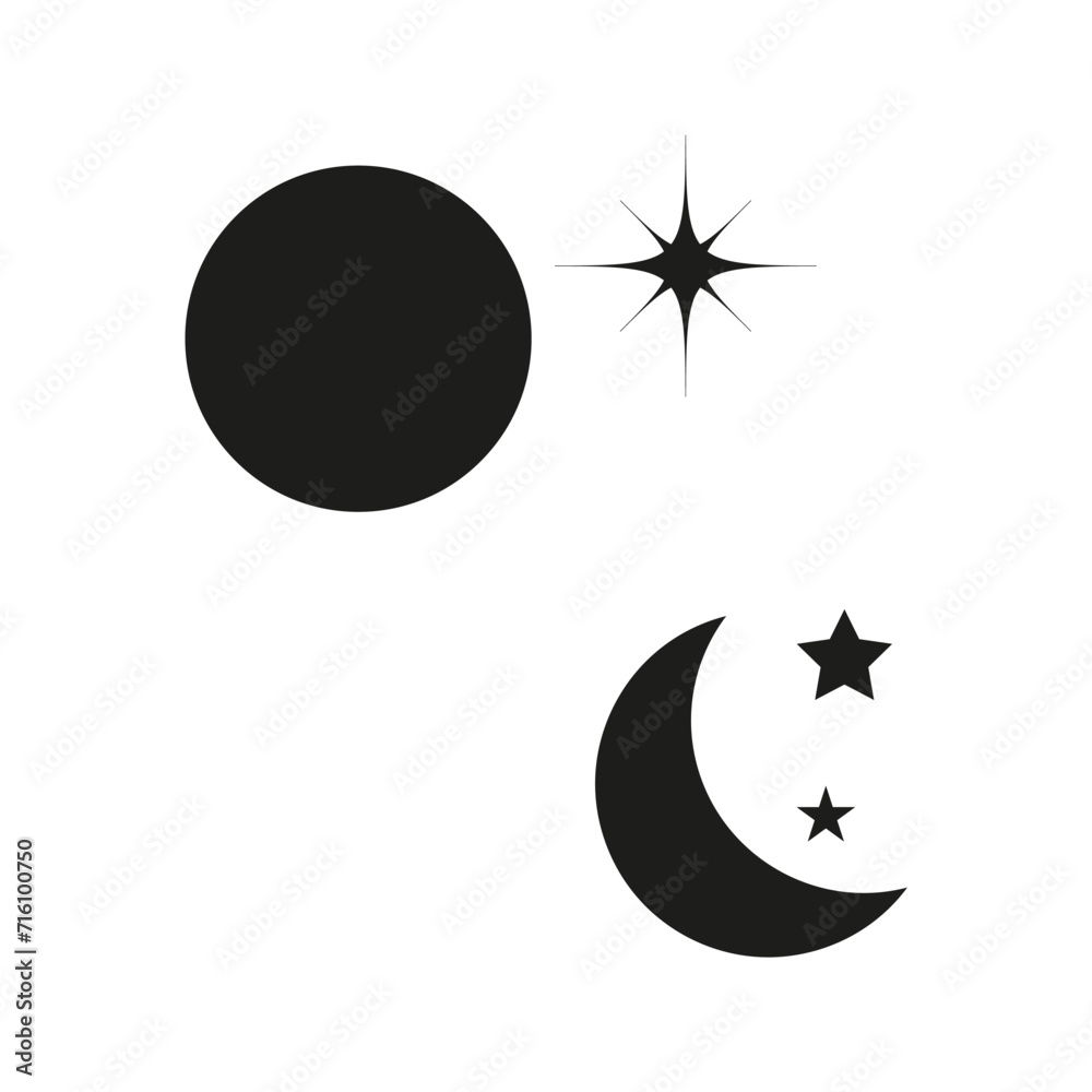 Moon and star icon. Vector illustration. EPS 10. Moon and star icon. Vector illustration. EPS 10.