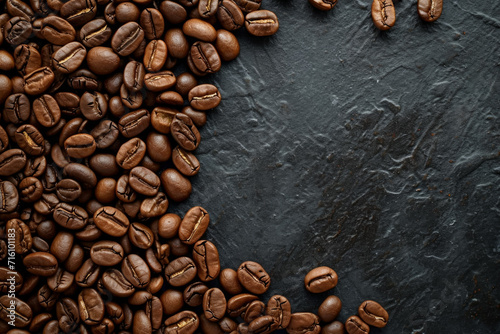 Coffee beans in the shape of a circle. Background with selective focus and copy space
