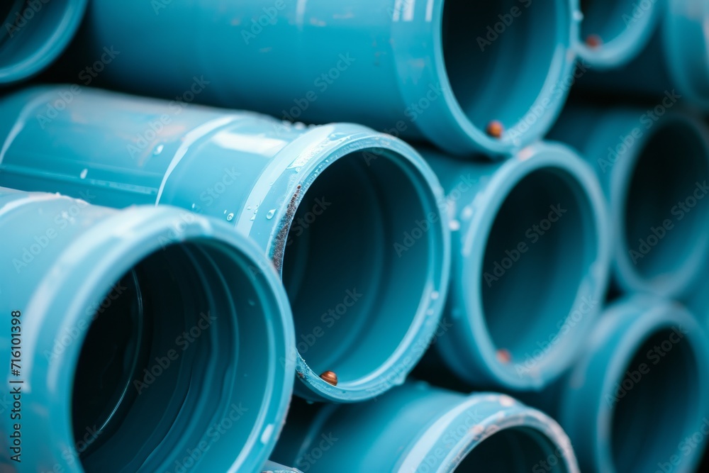 Piles of PVC pipes in blue color Piles of PVC pipes in blue color