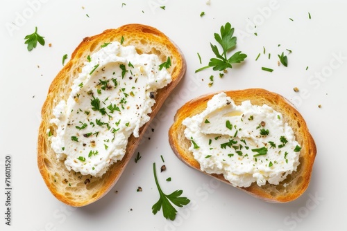 Top view of cream cheese on white bread