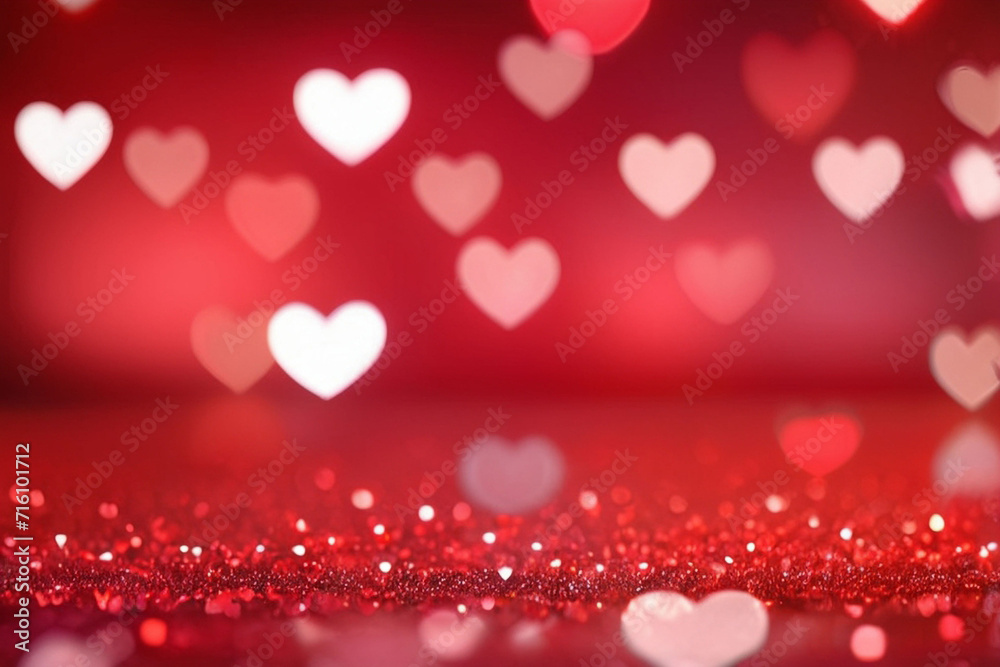 valentine bokeh  background  banner with  red hearts.