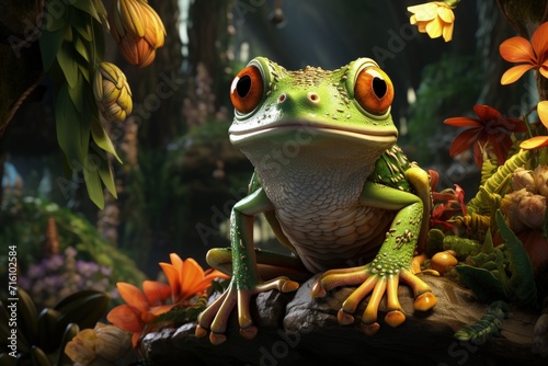 A tree frog in the rainforest