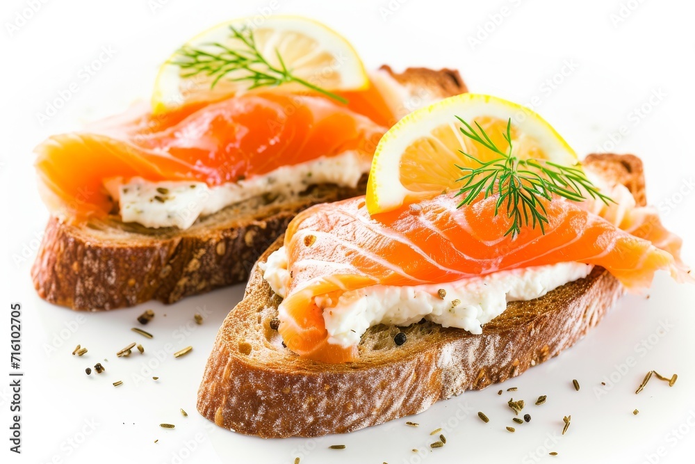 Salmon and cream cheese on white background Salmon and cream cheese on white background