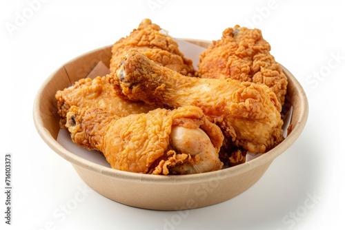 Fried chicken drumsticks on white background served in paper plate with clipping path