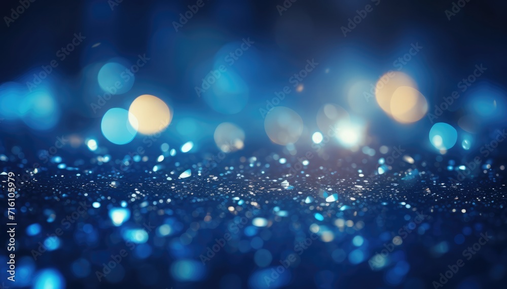Neon Blue Light Abstract Sparkles Bokeh Background.