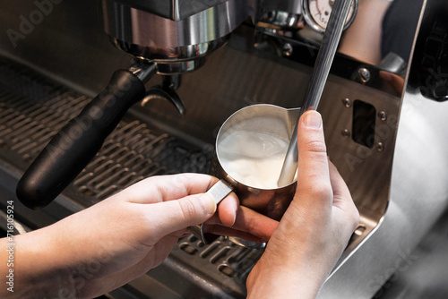 Steaming Milk in Stainless Steel Tumbler with Espresso Machine