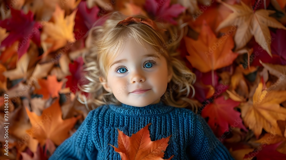 Autumn girl lying down on fallen maple leaves outdoors. Portrait of a young fashion model in fall nature park forest background. Modern holiday harvest season 3d digital art greeting card wallpaper. Autumn girl lying down on fallen maple leaves outdoors. Portrait of a young fashion model in fall nature park forest background. Modern holiday harvest season 3d digital art greeting card wallpaper.