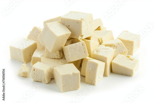 Tofu in close up on white