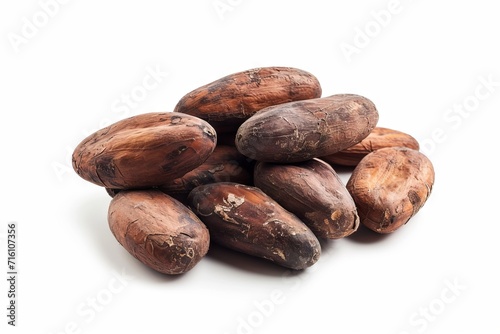 Cacao beans on white background