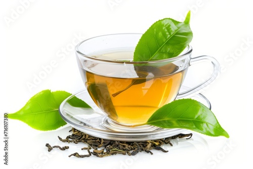 Green tea in cup isolated