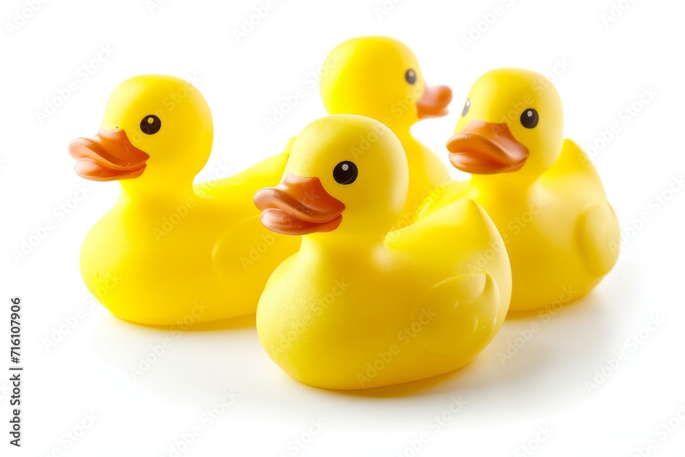 Rubber ducks alone on white backdrop Rubber ducks alone on white backdrop
