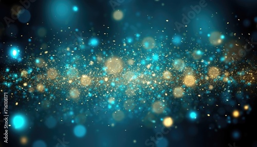 Neon Blue With Gold Particles Abstract Sparkles Bokeh Background. © Virgo Studio Maple