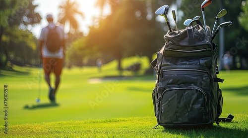 Backpack Golf with Gold Background photo