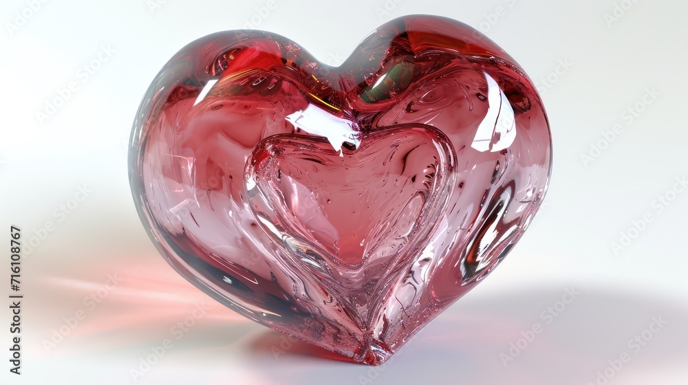 Heart-shaped transparent glass, white background Heart-shaped transparent glass, white background