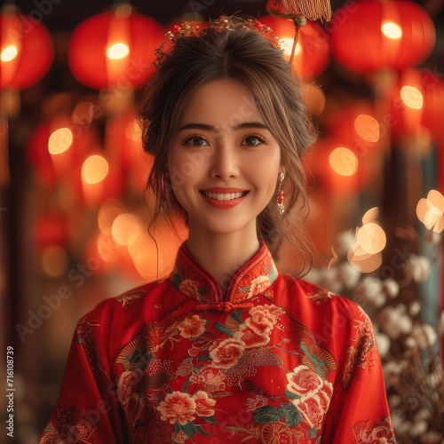 A 30-year-old Office Lady celebrating Chinese New Year happily