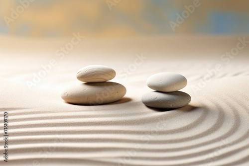 Zen Stones With Lines On Sand - Spa Therapy - Essence of Purity  Harmony  and Equilibrium