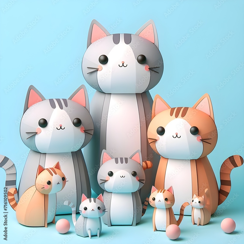 The cute and lovely cats paper art, craft, surrealism, 3D digital art, simple background. Generative AI. The cute and lovely cats paper art, craft, surrealism, 3D digital art, simple background. Generative AI.