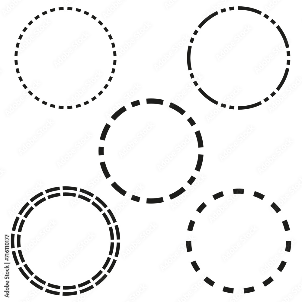 Set dashed circle. Vector illustration. EPS 10. Set dashed circle. Vector illustration. EPS 10.