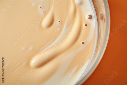 Milk blending into coffee smooth texture Fresh drink backdrop