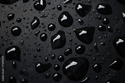 The black surface is being wetted by droplets of water. photo