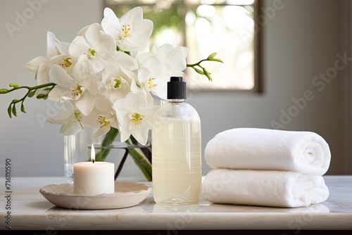 A calm and serene spa-inspired arrangement that showcases bath salt, a bottle of fragrant jasmine oil