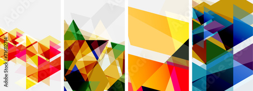 Colorful bright triangles with various colors and transparencies. Vector illustration For Wallpaper, Banner, Background, Card, Book Illustration, landing page