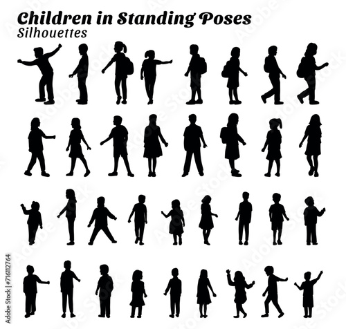 Collection of silhouettes of children in standing poses