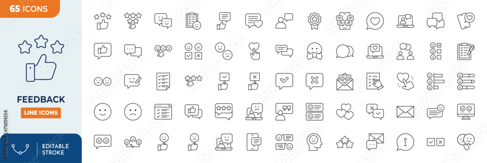 Feedback Line Editable Icons set. Vector illustration in modern thin line style of communication icons: rating, bubbles, review. Pictograms and infographics for mobile apps. Vector illustration Feedback Line Editable Icons set. Vector illustration in modern thin line style of communication icons: rating, bubbles, review. Pictograms and infographics for mobile apps. Vector illustration