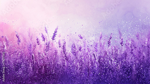 紫色のラベンダーの花が咲いた幻想的な風景　Generative AI photo