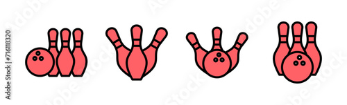 Bowling icon set illustration. bowling ball and pin sign and symbol.
