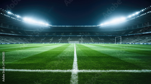 stadium lights,  Football stadium arena for match with spotlight. Soccer sport background, green grass field for competition champion match.  © Nice Seven