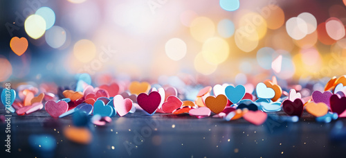 Scatter heart shaped confetti in the air