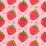 Strawberry seamless pattern on pink background.