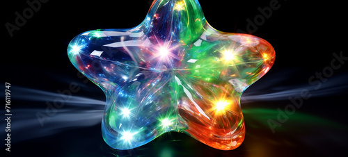 Simple Translucent Blow Up Stars: Spectacle Rubber Toy Galaxy World Plastic star in a Dark Sparkle background, glowing neon star for night star toy full of magic jelly filled