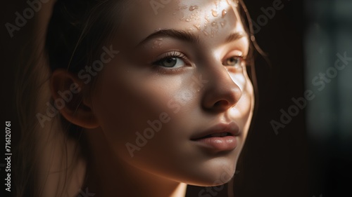 Portrait of a beautiful girl with water droplets on her face