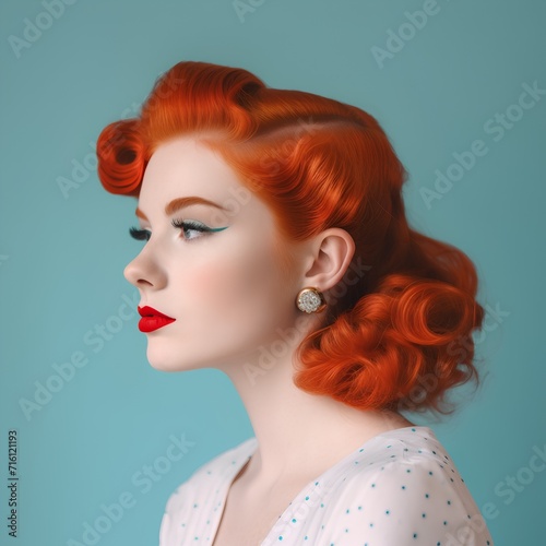 Portrait of a beautiful young woman with red hair and professional makeup. Beauty, fashion.