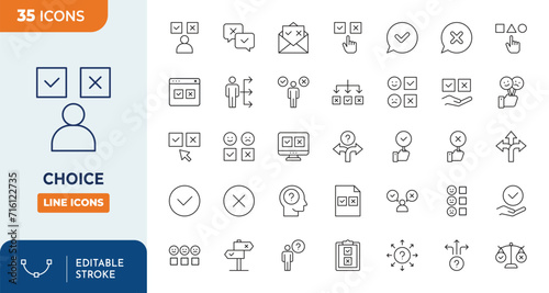 Choice Icons set. Vector illustration in thin line modern style of decision related icons: making choice, strategy, variety, and more