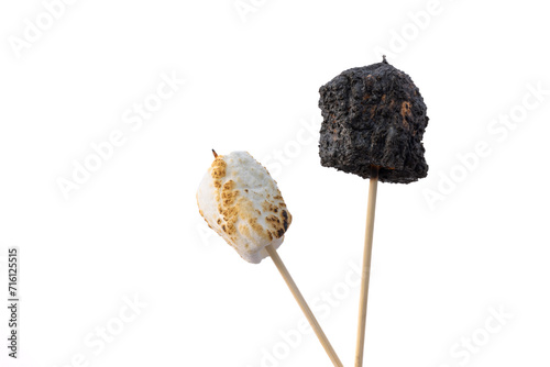 Toasted marshmallows on a white background