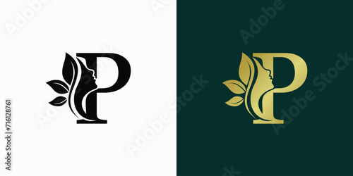 beauty logo design with letter logo p consept premium vektor