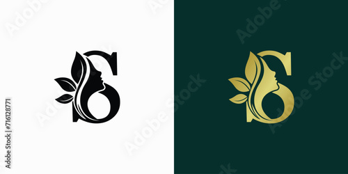 beauty logo design with letter logo s consept premium vektor