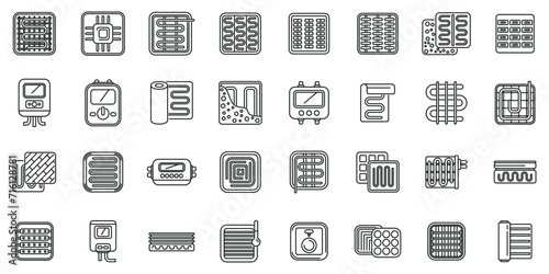 Warm floor icons set outline vector. Thermal heat. Tile layer climate control