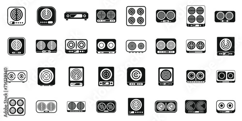 Induction cooker icons set simple vector. Cooking house. Oven stove