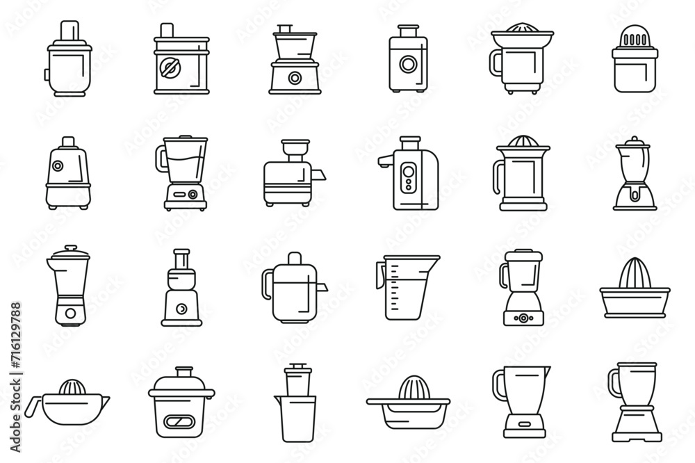 Juicer icons set outline vector. Food kitchen. Home fruit breakfast