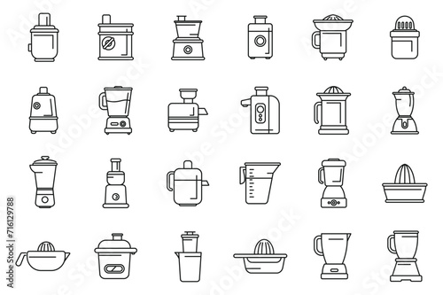 Juicer icons set outline vector. Food kitchen. Home fruit breakfast