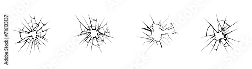 Cracked glass. Broken window, Set of Glass cracks. Hand-drawn cracked glass wall vector illustration photo