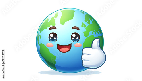 Cute earth showing thumbs up  isolated on white background
