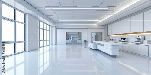 Clean minimal laboratory office science practice room, white walls, illustration, generated ai