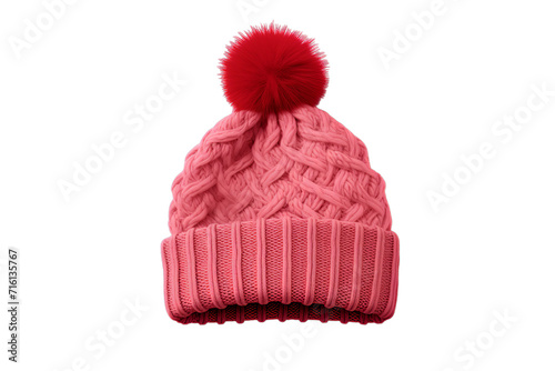 a knitted hat with a pom pom on it, Isolated on transparent PNG background, Generative ai